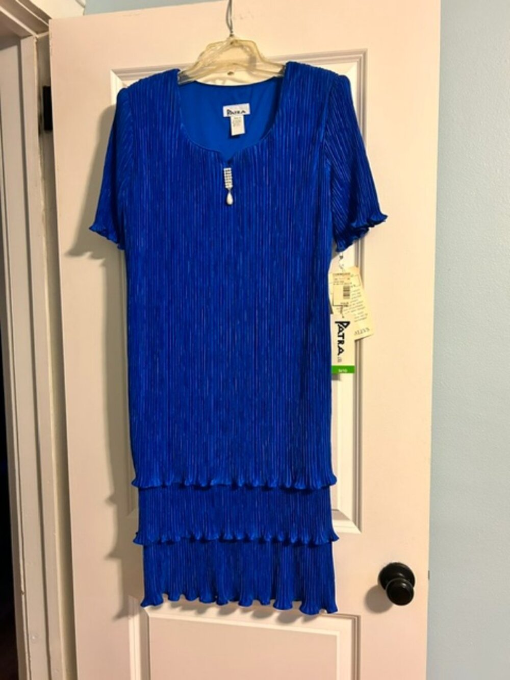 Vintage Patra Royal Pleated Midi Dress with Beaded Embellishment, Size 10